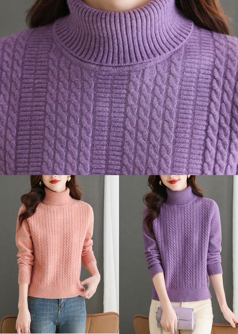 Pink Turtleneck Knit Sweater Winter