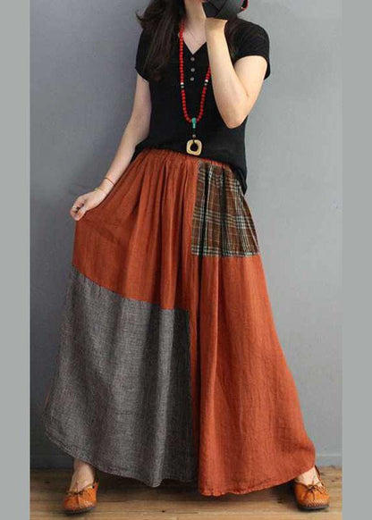 Plaid Patchwork Elastic Waist Swing Skirt With Pocket