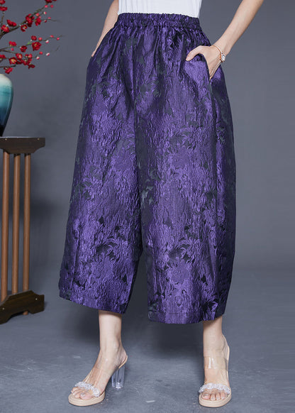 Purple Oversized Jacquard Silk Wide Leg Pants Summer
