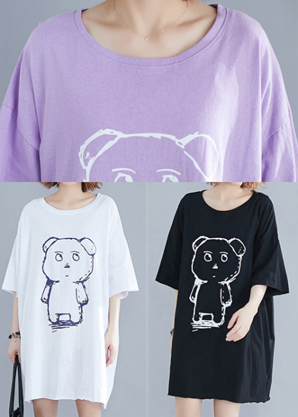 Purple Oversized Print Cotton Dresses Summer