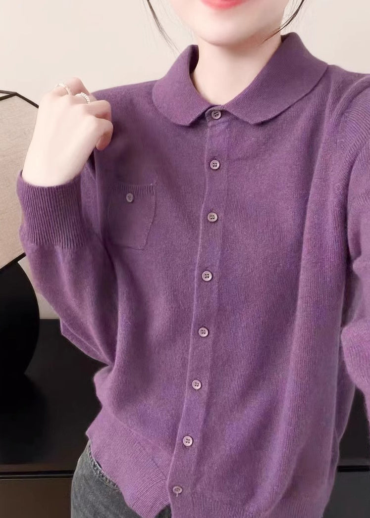 Purple Peter Pan Collar Button Knit Sweater Fall