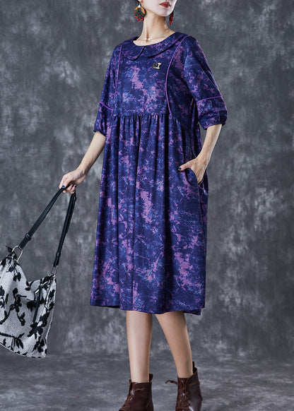 Purple Tie Dye Exra Large Hem Cotton Maxi Dresses Half Sleeve