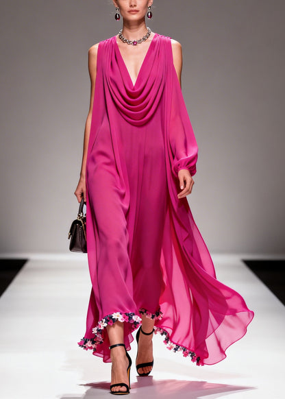 Purple Turtle Neck Chiffon Vacation Dresses Summer