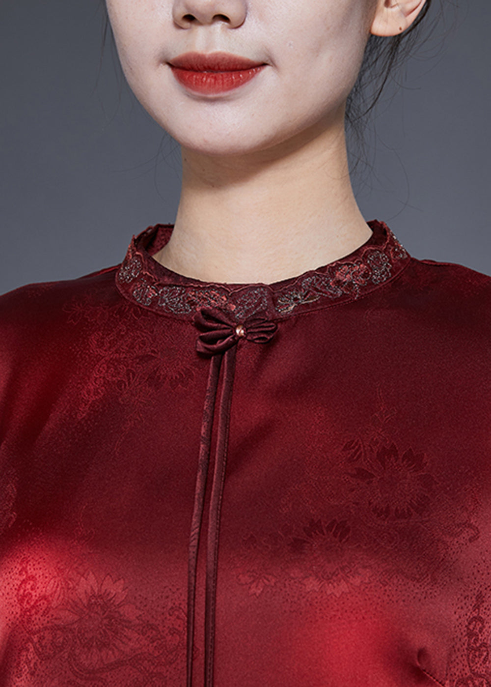 Red Embroideried Patchwork Tassel Silk Dress Half Sleeve