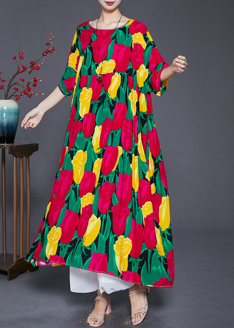 Red Oversized Print Cotton Long Dresses Summer