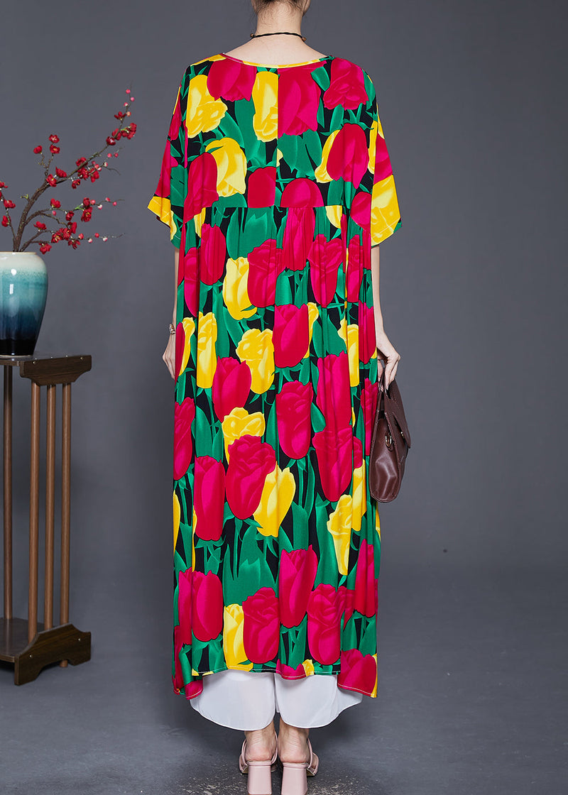 Red Oversized Print Cotton Long Dresses Summer
