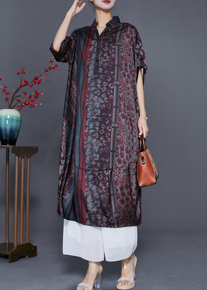 Red Oversized Print Silk Long Dress Summer