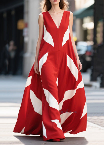 Red Print Exra Large Hem Chiffon Long Dress Summer