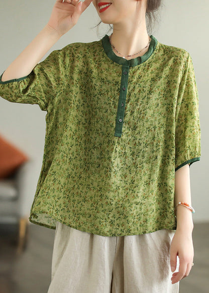 Red Ruffled Print Button Low High Design Shirt Summer