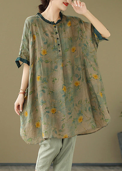 Red Ruffled Print Button Top Short Sleeve