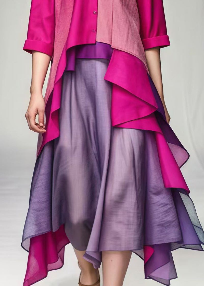 Rose V Neck Patchwork Cotton Vacation Dresses Summer