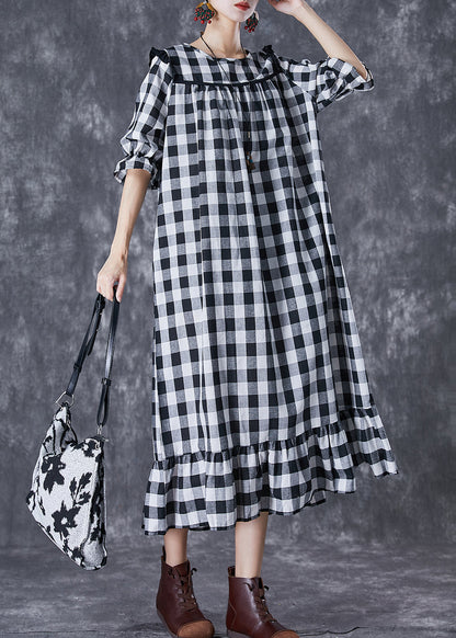 Ruffled Patchwork Plaid Cotton Ankle Dress Summer