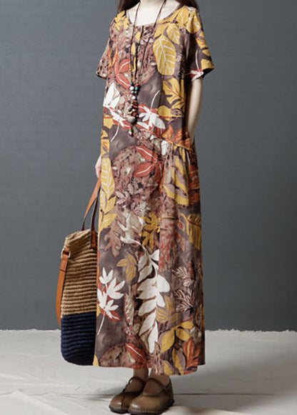Short Sleeve Crew Neck Cotton Maxi Dress