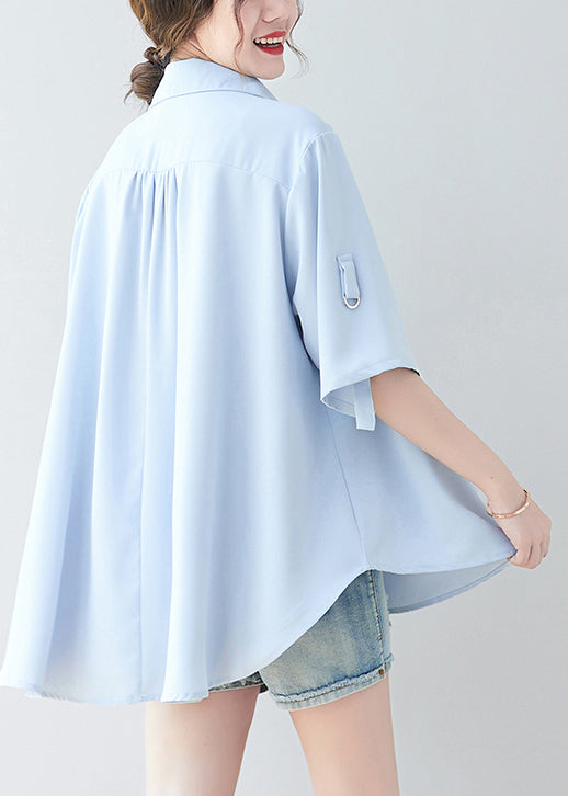 Sky Blue Oversized Low High Design Chiffon Shirt Summer