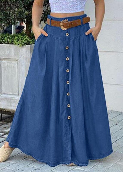 Color Bottom Front Loose Long Skirt With Pocket