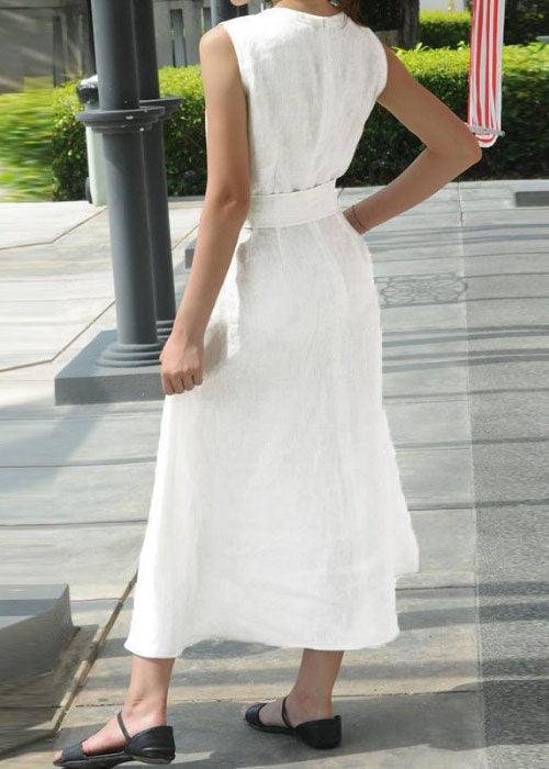 Color Sleeveless V-neck Back Zipper Pocket Dress