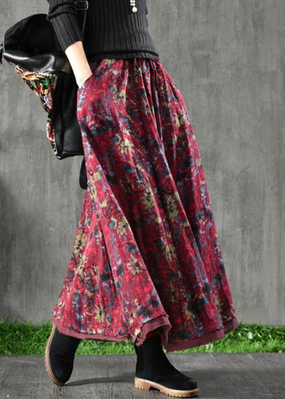 Velour Red Skirt Maxi Length