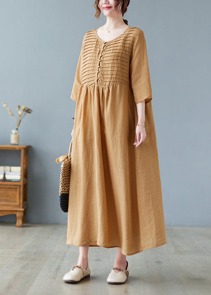 Square Neck Pleated Maxi Dress Yellow