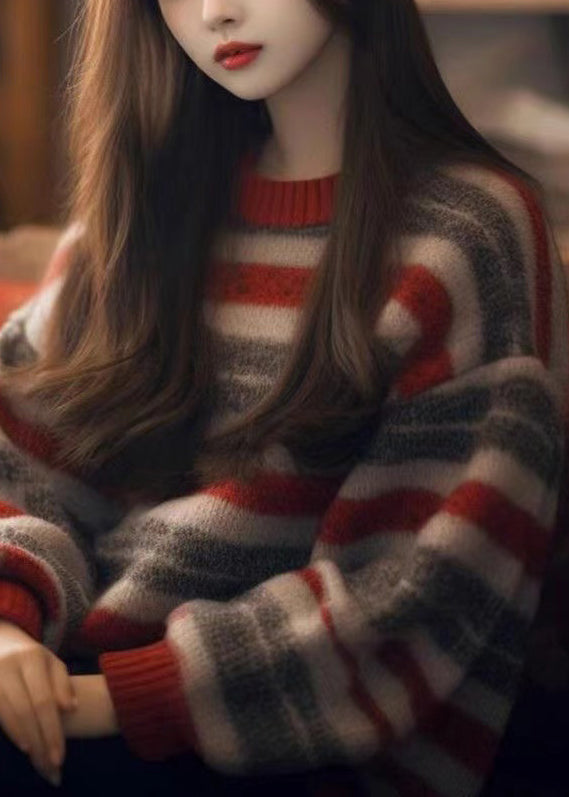 Striped O Neck Cozy Thick Knit Sweater Spring