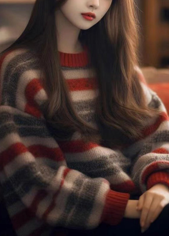 Striped O Neck Cozy Thick Knit Sweater Spring