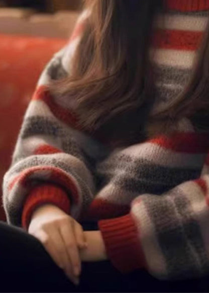Striped O Neck Cozy Thick Knit Sweater Spring