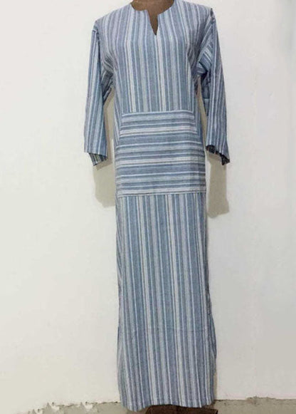 Striped V Neck Long Sleeve Loose Maxi Dress