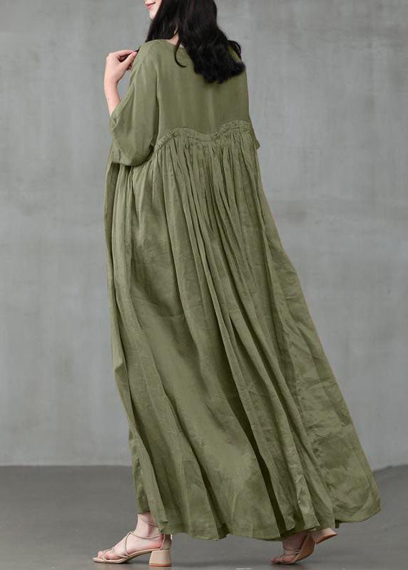 Cotton Color Pleats Half Sleeve Swing Maxi Dresses