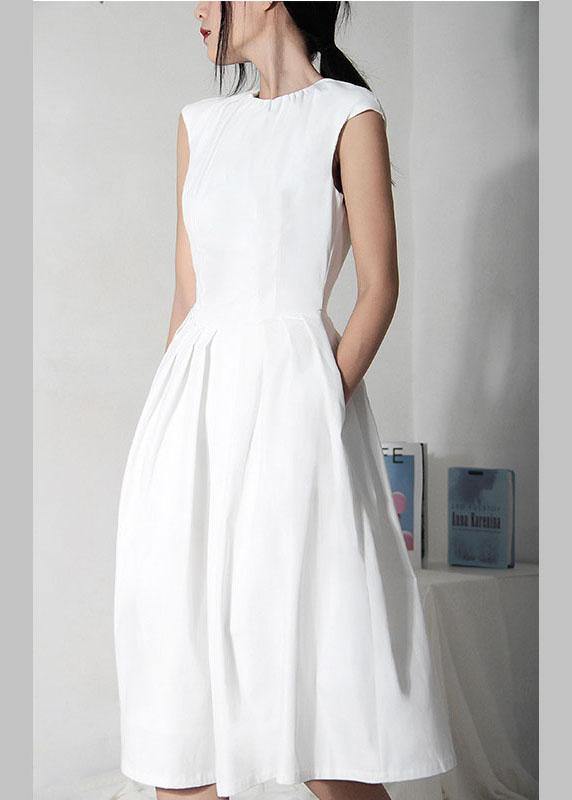 White Cinched Sleeveless Holiday Summer Cotton Dress