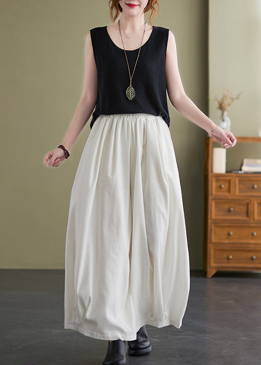 White Oversized Draping Cotton Pants Summer