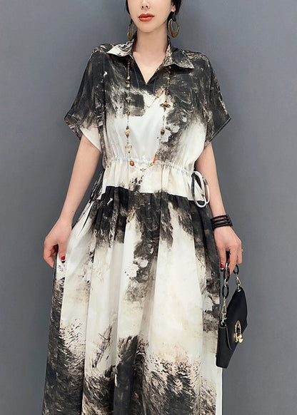 White Peter Pan Collar Tie Dye Cotton Cinched Dresses Summer