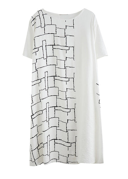 White Pocket Print Vacation Dresses Short Sleeve