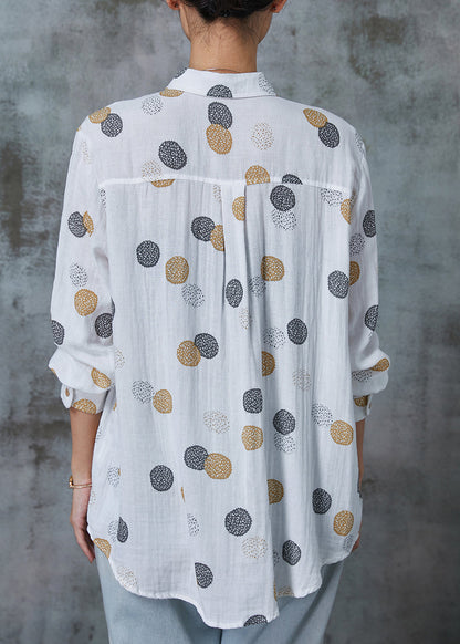 White Print Pocket Cotton Shirts Spring