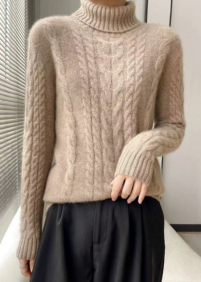 White Turtleneck Wool Cable Knit Sweaters Long Sleeve