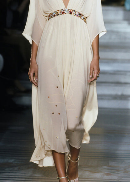 White V Neck Draping Chiffon Vacation Dresses Summer