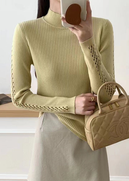 Yellow Hollow Out Knit Sweater Fall