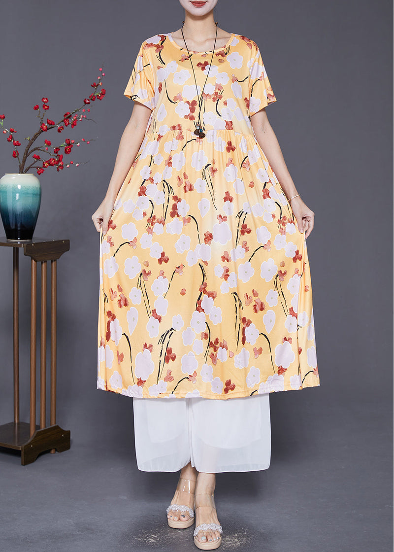Yellow Oversized Print Cotton Robe Dresses Summer
