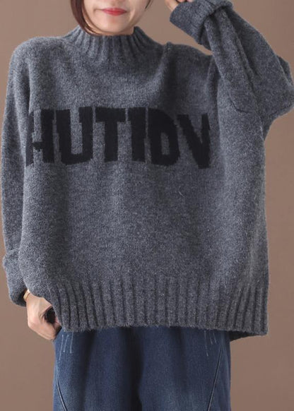 Alphabet Gray Sweaters Fall O Neck Clothes for