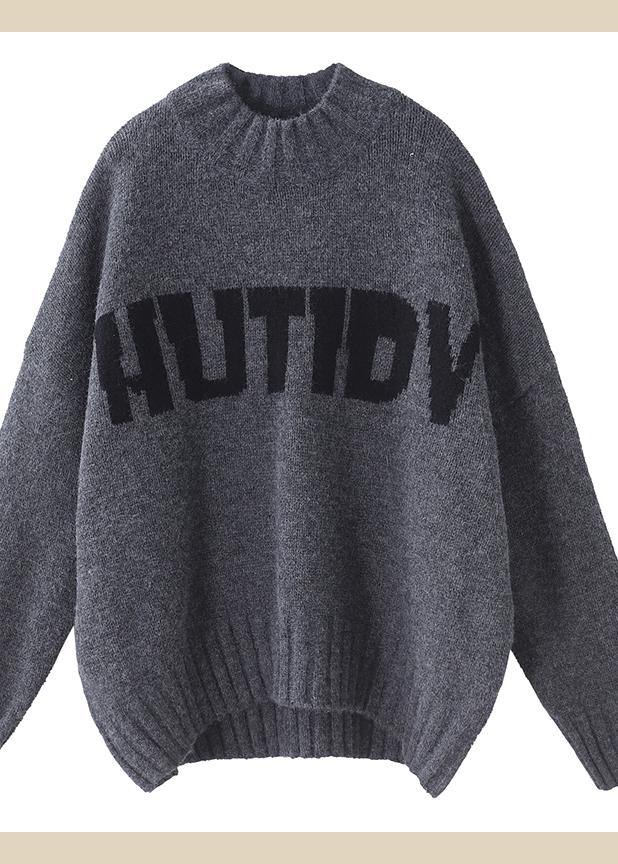 Alphabet Gray Sweaters Fall O Neck Clothes for