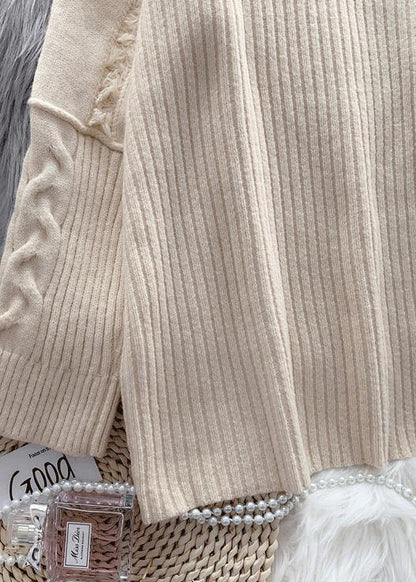 Beige Sweater Wardrobes Refashion Wild Tunic High Neck Sweater