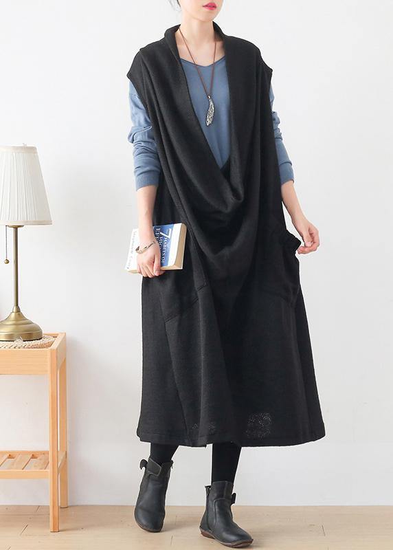 Black Sweater Dress Outfit O Neck Asymmetric Art Knitwear