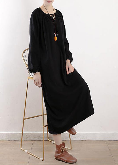 Black Sweater Dresses O Neck Cinched Oversized Fall Knitwear