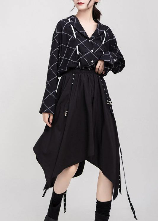 Black Cotton Clothes Elastic Waist Asymmetric Dress
