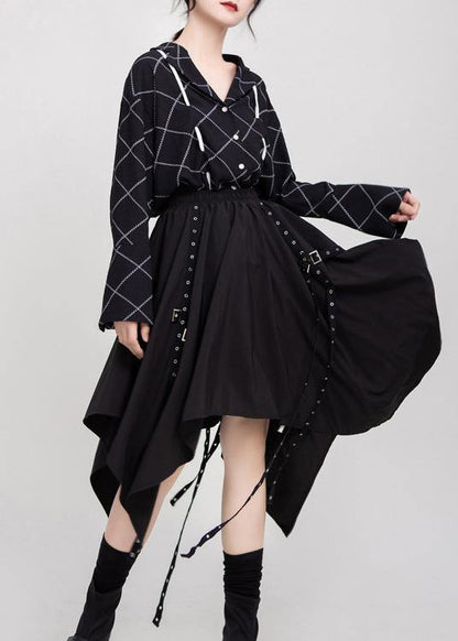 Black Cotton Clothes Elastic Waist Asymmetric Dress