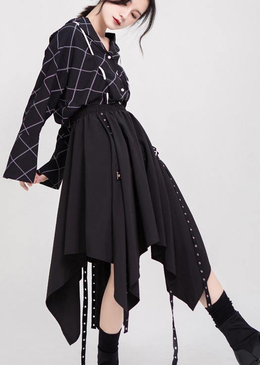 Black Cotton Clothes Elastic Waist Asymmetric Dress