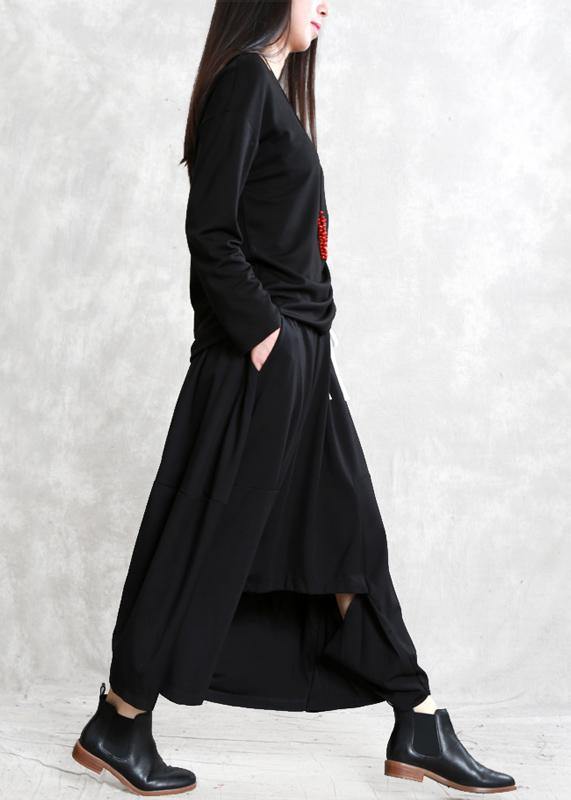 Black Cotton Skirt Elastic Waist Asymmetric Skirt