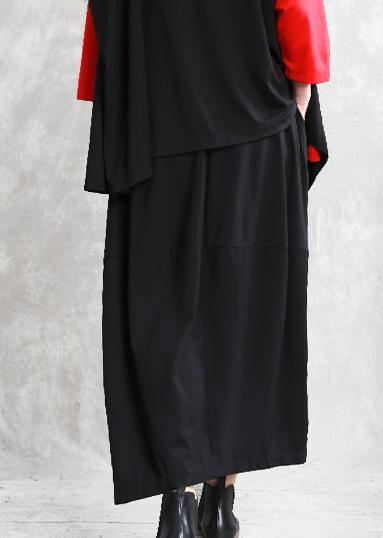 Black Cotton Skirt Elastic Waist Asymmetric Skirt