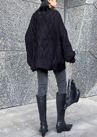 Black Knitted T Shirt Sequined High Neck Sweaters