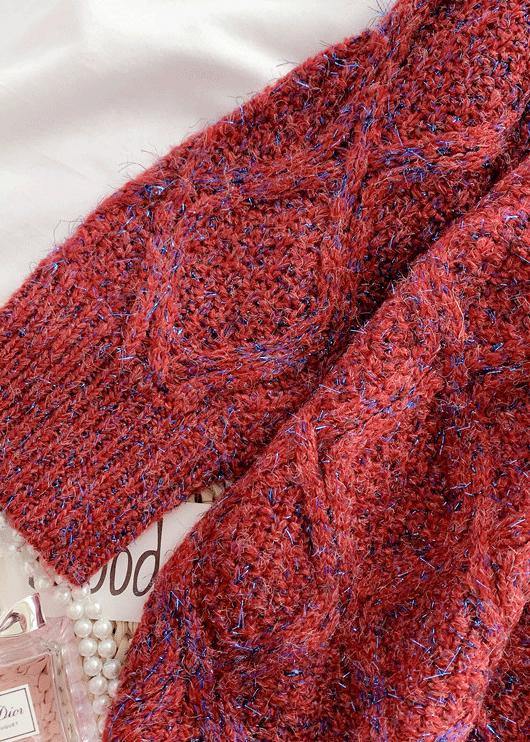 Burgundy Sweater Outfits O Neck Thick Art Knitted Tops