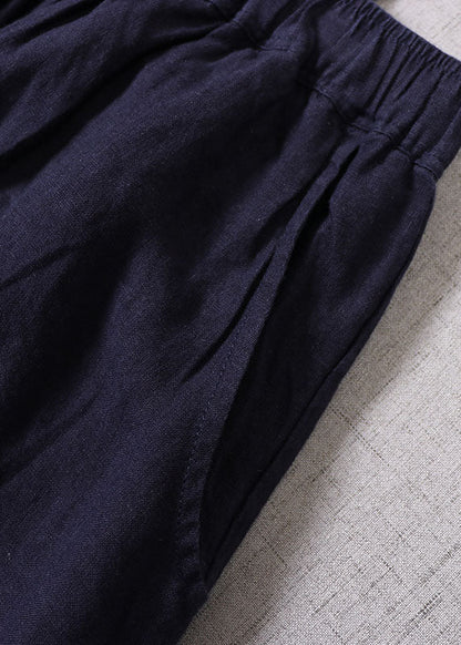 Denim Blue Embroideried High Waist Linen Dress Spring Outfits