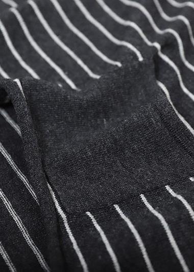Gray Striped Clothes for Low High Design O Neck Knit Sweat Tops
